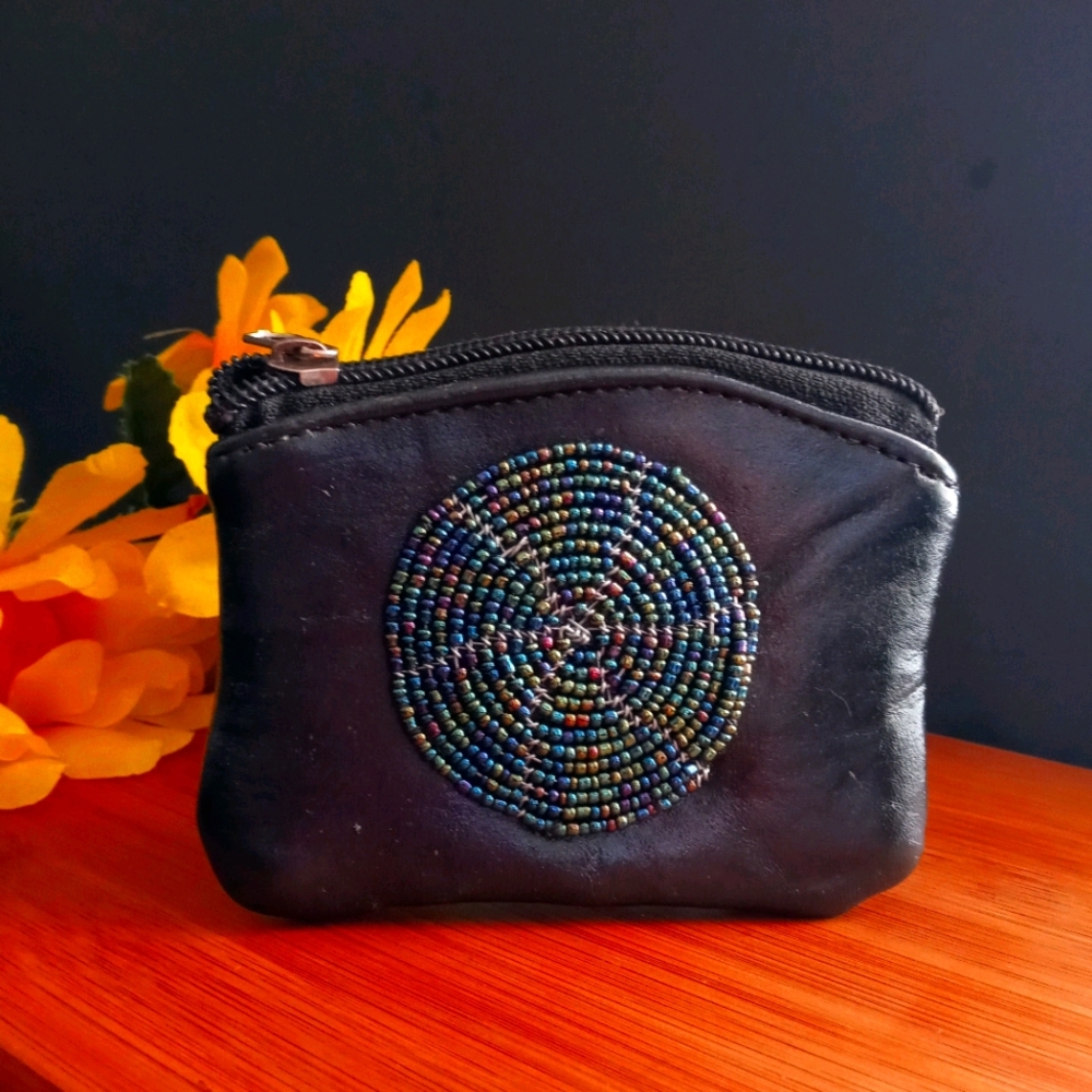1PC Beautiful African Beaded Leather Coin Purse